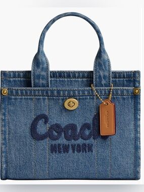 Coach Little Blue Denim Tote with Navy Embroidered Logo and Leather Tag